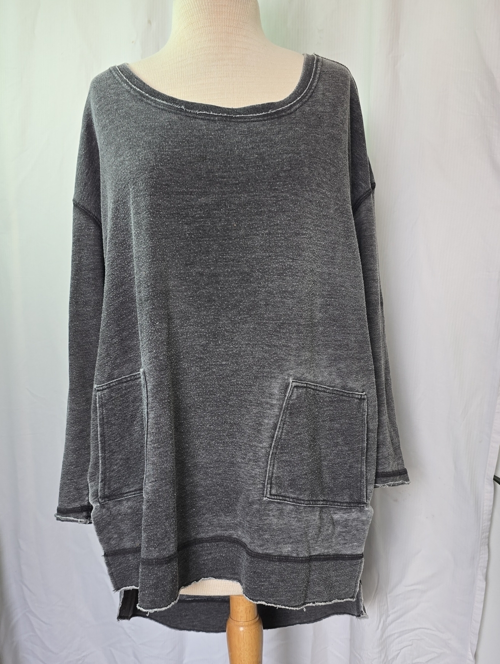 Free People Washed Charcoal Scoop-Neck Pullover